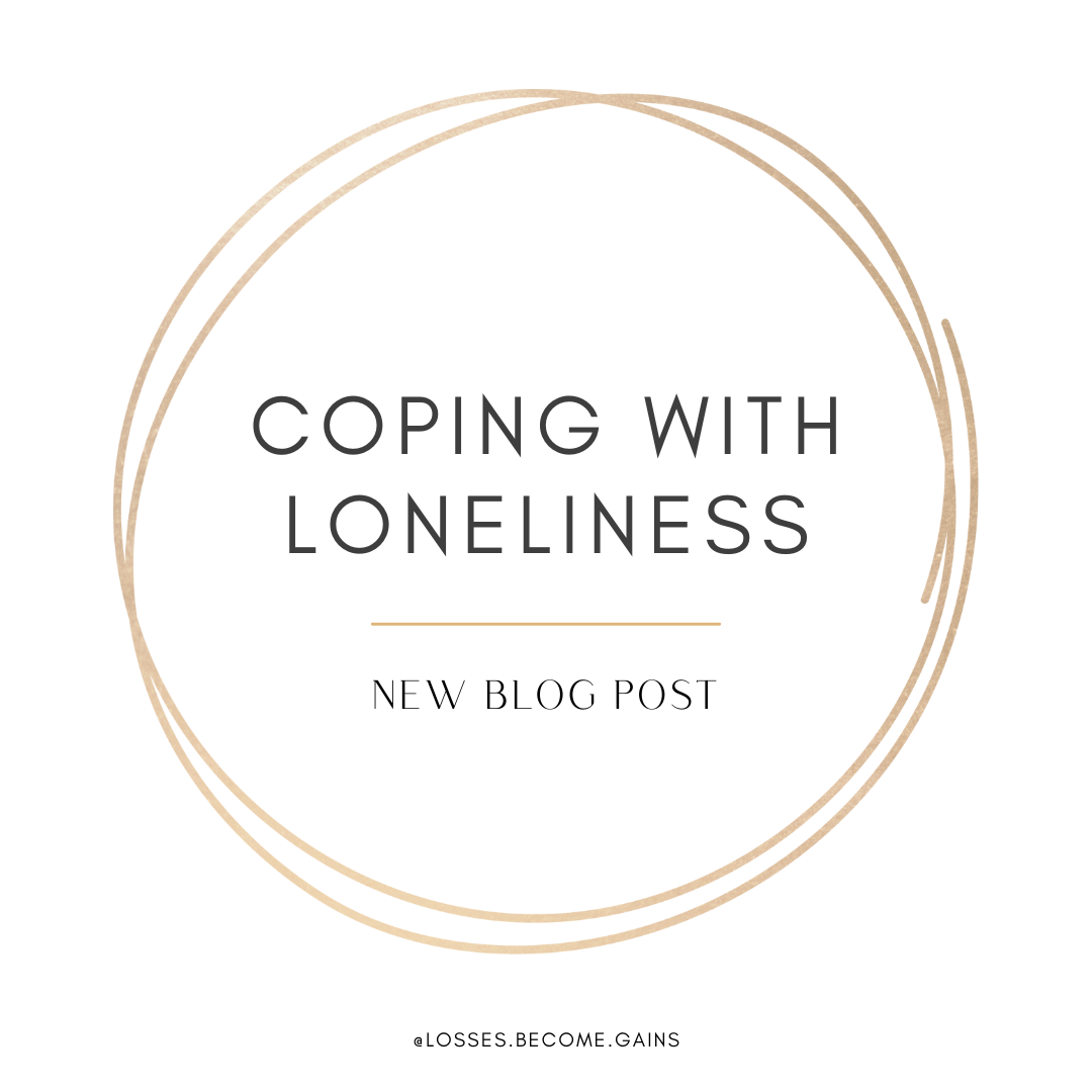 Coping with Loneliness text in a gold circle against a while background